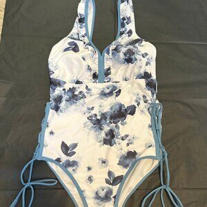 Blue Floral One Piece Bathing Suit